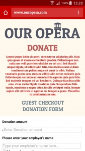 Tessitura Guest Checkout Donations on Android mobile phones