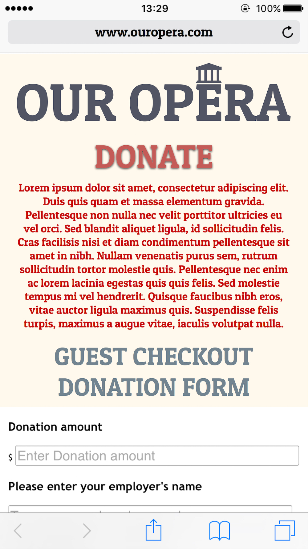 Tessitura Guest Checkout Donations on the iPhone and iPad